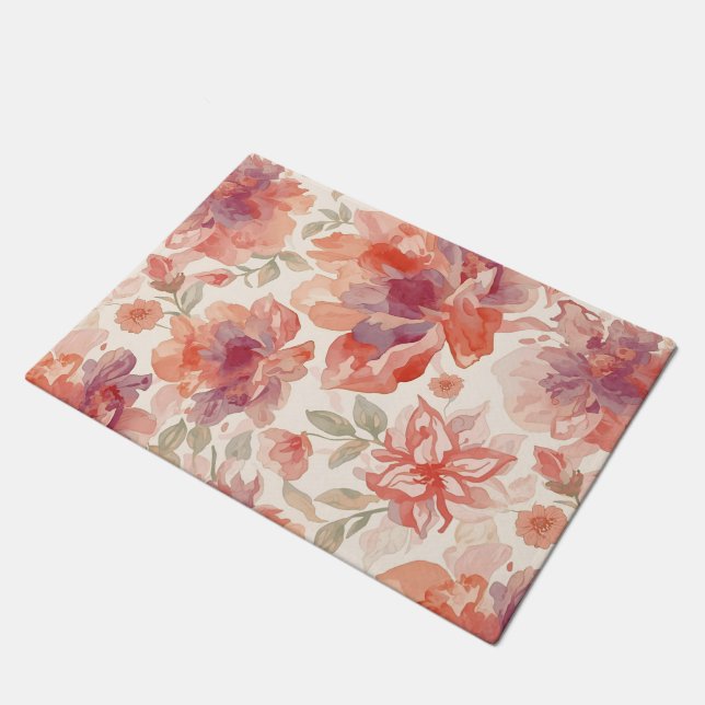 Watercolor Pastel Flowers Light Orange Doormat (Angled)