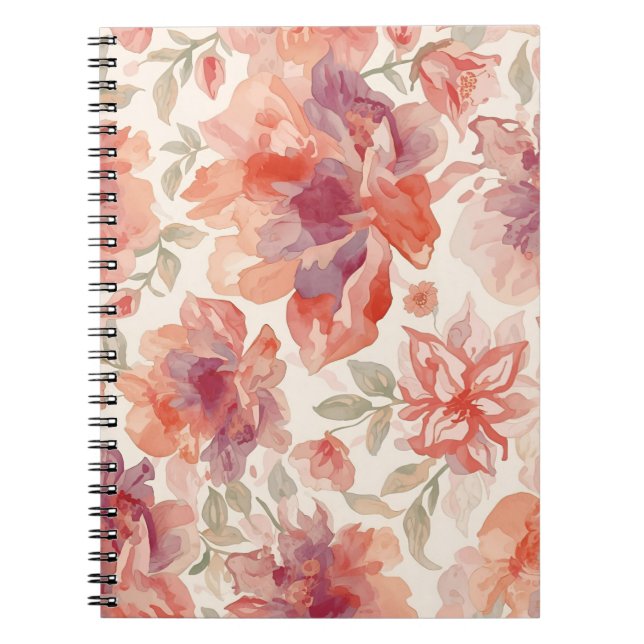 Watercolor Pastel Flowers Light Orange Notebook (Front)