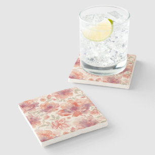 Watercolor Pastel Flowers Light Orange Stone Coaster