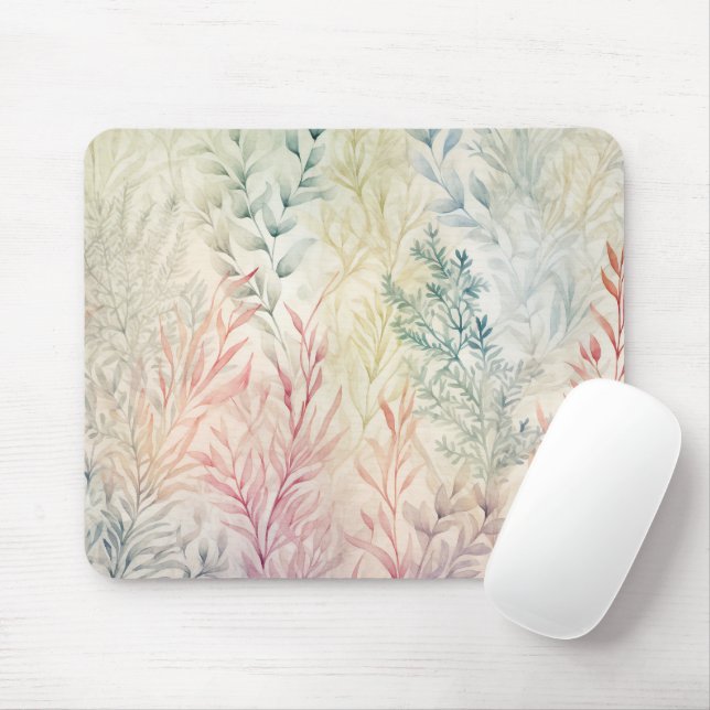 Watercolor Pastel Foliage Leaves   Mouse Pad (With Mouse)