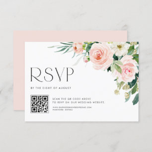 Watercolor Pastel Garden Flowers Wedding QR Code RSVP Card