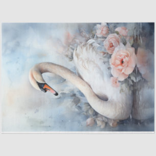 Watercolor pastel green peach blush white swan  tissue paper