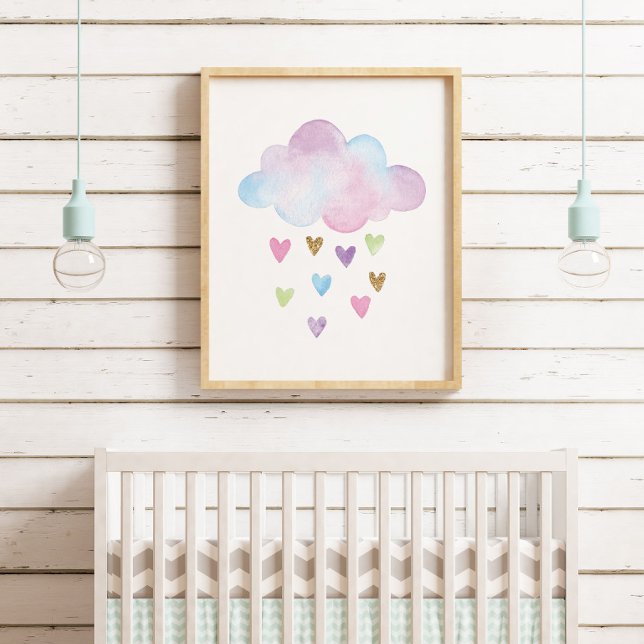 Watercolor Pastel Hearts Cloud Baby Girl Nursery Poster (Creator Uploaded)