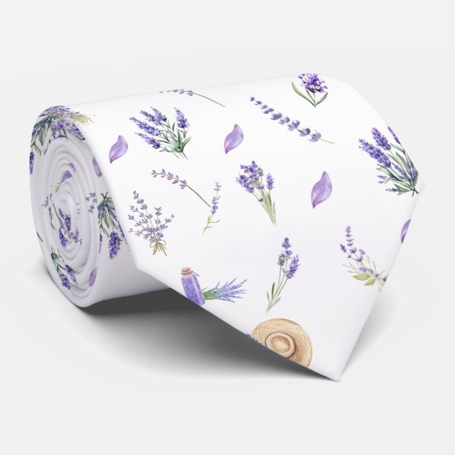 Watercolor Pastel Lavender Flowers Tie (Rolled)