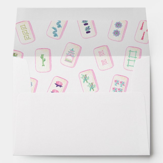 Watercolor Pastel Mahjong Tiles Monogram Envelope (Back (Bottom))