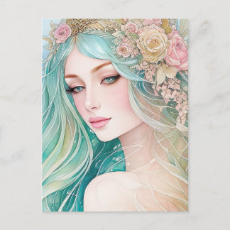 Watercolor Pastel Mermaid Postcard
