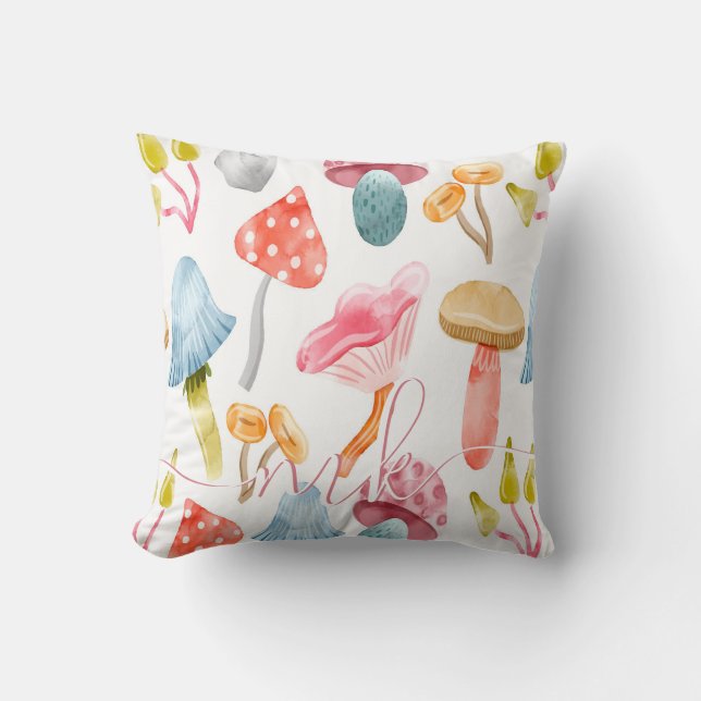  Watercolor Pastel Mushrooms Cushion (Front)