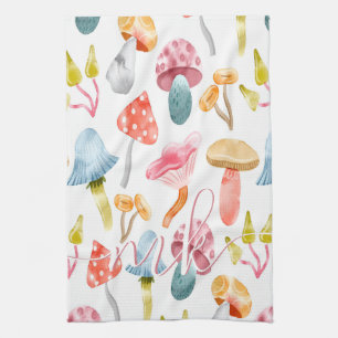  Watercolor Pastel Mushrooms Tea Towel
