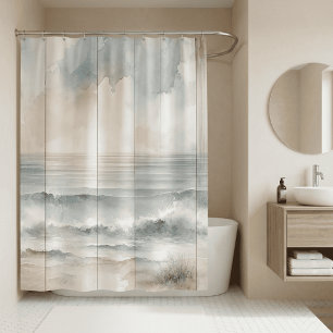 Watercolor Pastel Ocean Rustic Wood Texture Shower Curtain