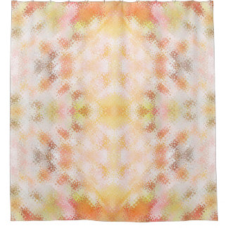 Watercolor pastel orange and white mosaic tapestry shower curtain