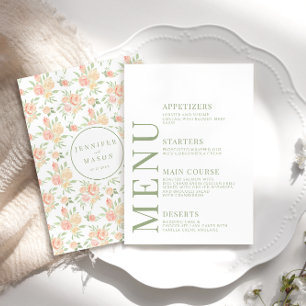 Watercolor pastel orange flower wedding menu cards