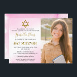 Watercolor Pastel Pink Gold Bat Mitzvah Photo Invitation<br><div class="desc">Watercolor Pastel Pink Gold Bat Mitzvah Photo Invitation</div>