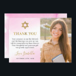 Watercolor Pastel Pink Gold Bat Mitzvah Photo Thank You Card<br><div class="desc">Watercolor Pastel Pink Gold Bat Mitzvah Photo Thank You Card</div>