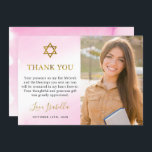 Watercolor Pastel Pink Gold Bat Mitzvah Photo Thank You Card<br><div class="desc">Watercolor Pastel Pink Gold Bat Mitzvah Photo Thank You Card</div>
