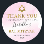 Watercolor Pastel Pink Gold Bat Mitzvah Thank You Classic Round Sticker<br><div class="desc">Watercolor Pastel Pink Gold Bat Mitzvah Thank You Classic Round Sticker</div>