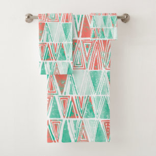 Watercolor Pastel Pink Mint Green Tribal Triangles Bath Towel Set