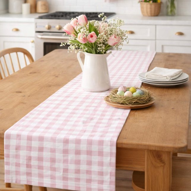 Watercolor Pastel Pink Plaid Short Table Runner (Creator Uploaded)