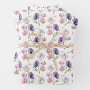Watercolor Pastel Pink Purple Sweet Pea Flowers Wrapping Paper Sheet