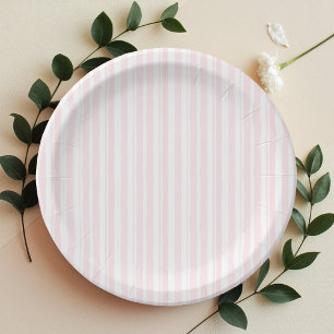 Watercolor Pastel Pink Stripe Pattern  Paper Plate