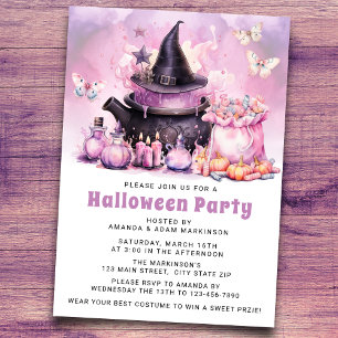 Watercolor Pastel Purple and Pink  Halloween Party Invitation
