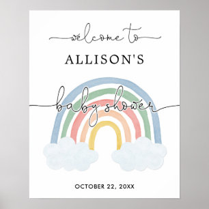 Watercolor pastel rainbow baby shower welcome sign