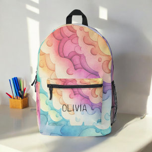 Watercolor Pastel Rainbow Clouds Monogram Printed Backpack