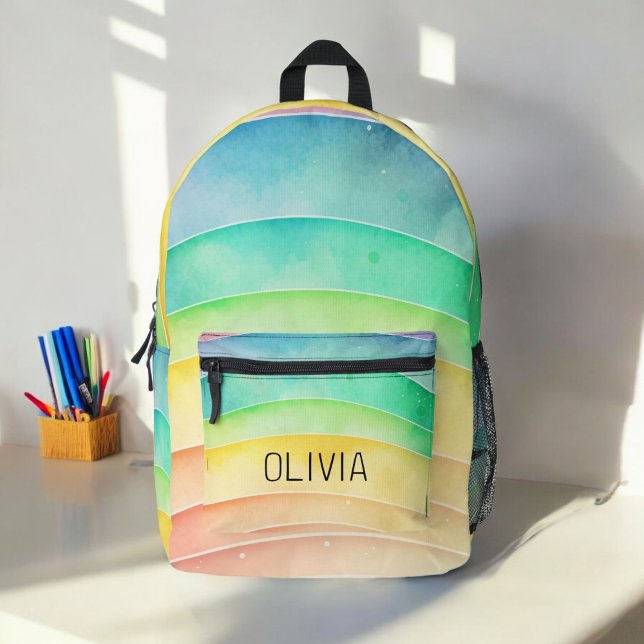 Watercolor Pastel Rainbow Cute Monogram Printed Backpack (Creator Uploaded)