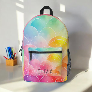 Watercolor Pastel Rainbow Cute Monogram Printed Backpack