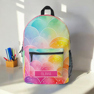 Watercolor Pastel Rainbow Cute Monogram Printed Backpack