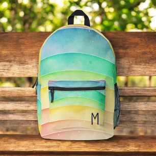 Watercolor Pastel Rainbow Cute Monogram Printed Backpack