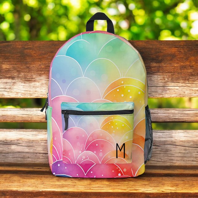 Watercolor Pastel Rainbow Cute Monogram Printed Backpack (Creator Uploaded)