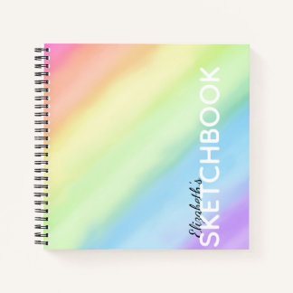 Watercolor Pastel Rainbow Gradient Name Sketchbook Notebook