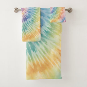 Watercolor Pastel Rainbow Tie Dye Bath Towel Set