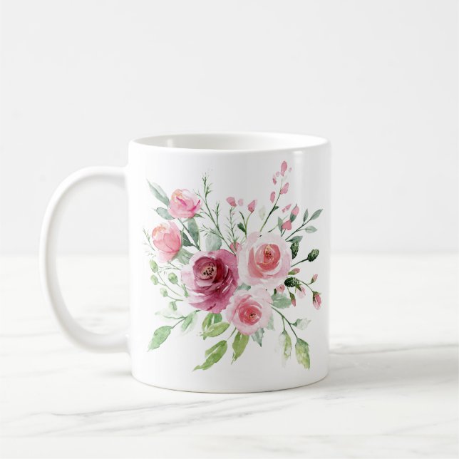 Watercolor Pastel Rose Mug (Left)