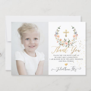 Watercolor Pastel Roses Communion Thank You Invitation