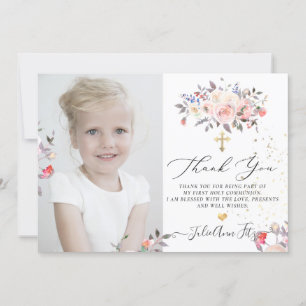 Watercolor Pastel Roses Communion Thank You Invitation