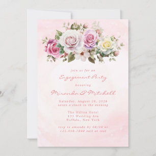 Watercolor Pastel Roses Engagement Party Invitation