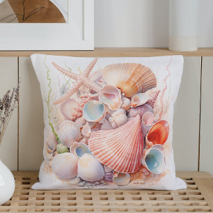 Watercolor Pastel Seashells Cushion