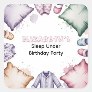 Watercolor Pastel Sleep Under Girl Birthday Party Square Sticker