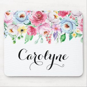 Watercolor Pastel Spring Floral Garland Custom Mouse Pad