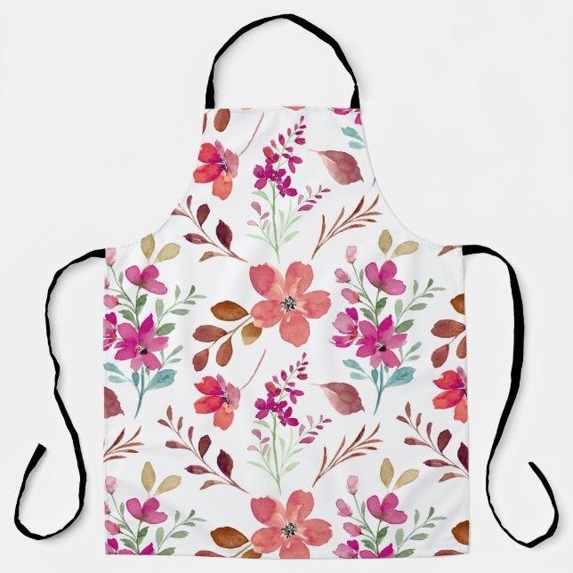 Watercolor Pastel Spring Floral Pattern Apron (Front)