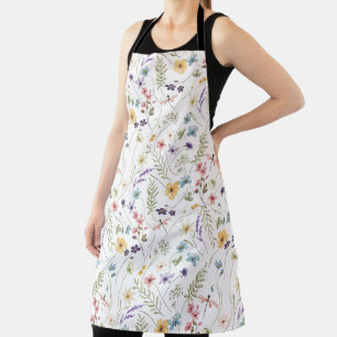 Watercolor Pastel Spring Flowers Floral Pattern Apron