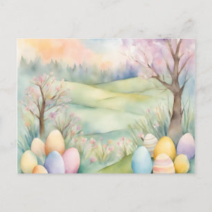 Watercolor Pastel Spring Scene Announcement Postcard