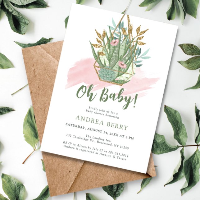 Watercolor Pastel Succulent Baby Shower Invitation (Creator Uploaded)
