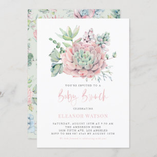 Watercolor Pastel Succulents Baby Brunch Invitation