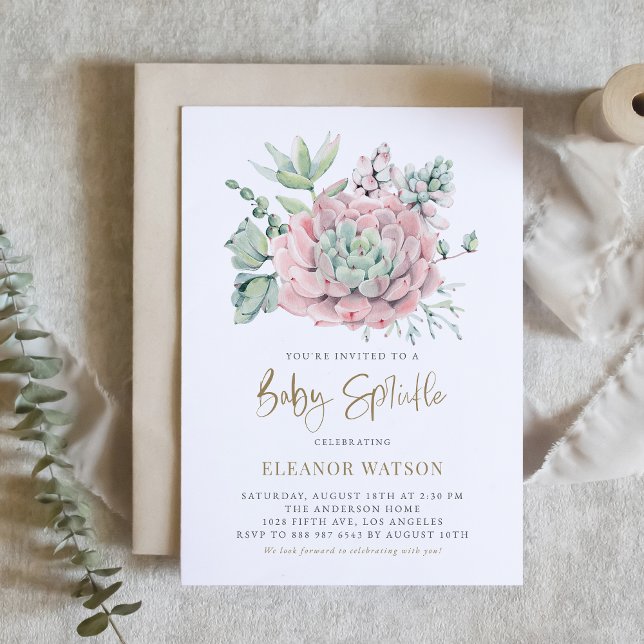Watercolor Pastel Succulents Baby Sprinkle Invitation (Creator Uploaded)