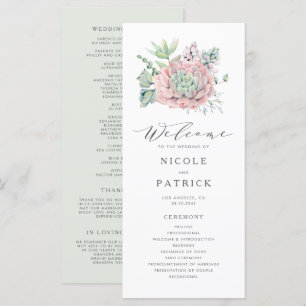 Watercolor Pastel Succulents Bouquet Wedding Program