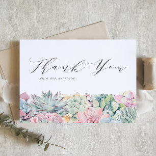 Watercolor Pastel Succulents Garland Wedding Thank You Card