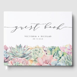 Watercolor Pastel Succulents Photo Wedding Guest Book
