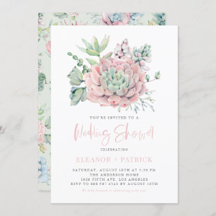 Watercolor Pastel Succulents Wedding Shower Invitation